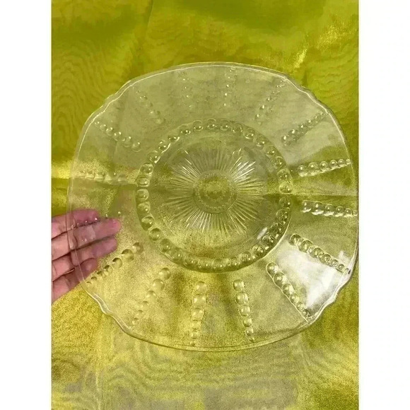 VTG Clear Pressed Glass Dots Bubbles 11" Rounded Square Dinner Plate - Picture 7 of 9